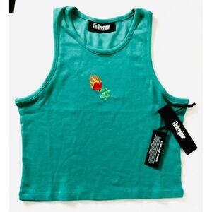 Civil Regime Burning Rose Rib Tank Top‎ Vintage Wash Sleeveless Jade Green L
